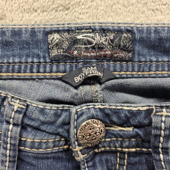 Silver Jeans Co Sam Boyfriend Jeans Womens 25 Distressed Sequin Pockets 28 - Picture 5 of 12